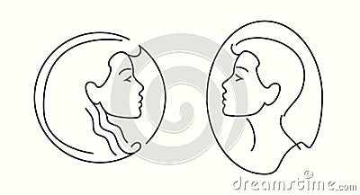 Logo female portrait, beautiful woman face. Emblem for beauty saloon and cosmetics in outline style Vector Illustration