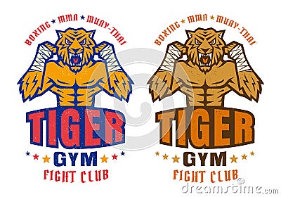 Logo for fighting club with angry tiger Vector Illustration