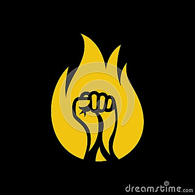 Logo fist fire. Burning hand as a symbol of strength and protes Vector Illustration