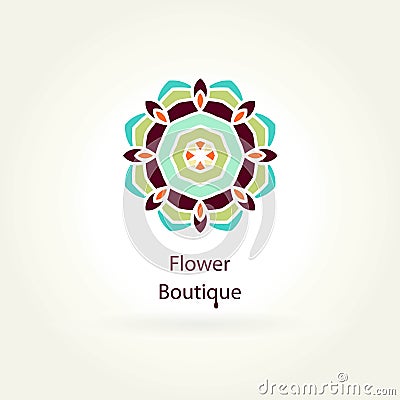 Logo for flower shop, organic products. Flower Boutique. Mandala logotype. Icon. Vector Illustration