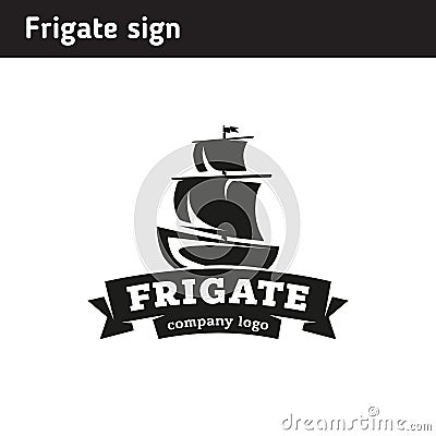 Logo in the form of a frigate, in retro style Vector Illustration