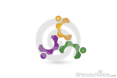 Logo gear industrial business team of three colored people Vector Illustration