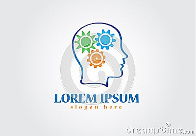 Logo gears head man vector image Vector Illustration