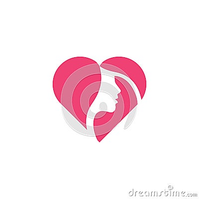 Logo Girl Face Woman Love Heart Business Beauty Vector Icon Silhouette valentine Vector Illustration