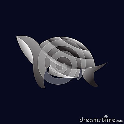 Gray-white turtle on a dark background. Design for a logo, decor, paintings, decor, oceanarium, emblem, mascot, symbol, print Cartoon Illustration