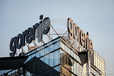 Logo of Gorenje on their main office in Belgrade. Gorenje is a Slovenian manufacturer of white goods Editorial Stock Photo