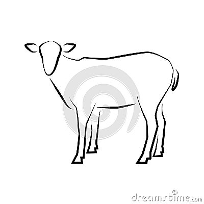 Logo of Grazing sheep full length isolated on white Cartoon Illustration
