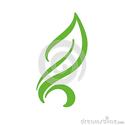 Logo of green leaf of tea. Ecology nature element vector icon. Eco vegan bio calligraphy hand drawn design illustration Cartoon Illustration