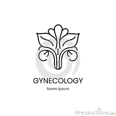 Logo gynecology flower in the shape of the female reproductive system for women health medical centers Vector Illustration