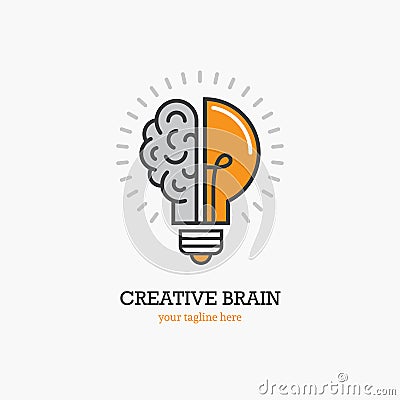 Logo with a half of light bulb and brain Vector Illustration