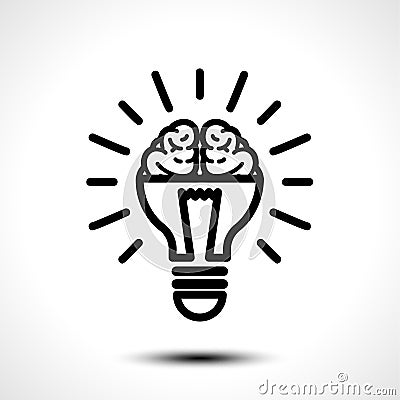 Logo with a half of light bulb and brain isolated on white background. Symbol of creativity, creative idea, mind, thinking Vector Illustration