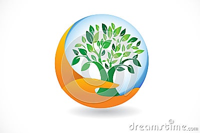 Logo hand care a tree icon vector Vector Illustration