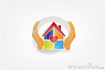 Logo hands and house with a heart love vector image Vector Illustration