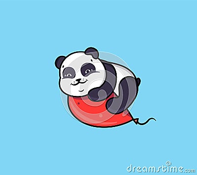 The logo Happy Birthday with panda and balloon. Logotype with funny animal. Vector Illustration