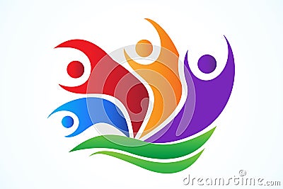 Logo happy colorful teamwork unity family people vector image Vector Illustration
