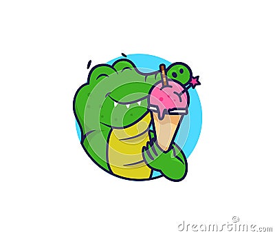 The logo head crocodile with ice cream. Food logotype Vector Illustration