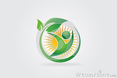 Logo health nature leaf with sun logotype Vector Illustration