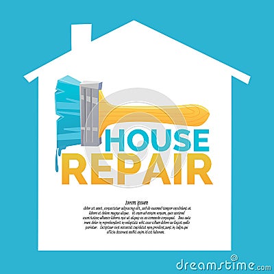 Logo home repair and realistic brush on white background. Vector Illustration