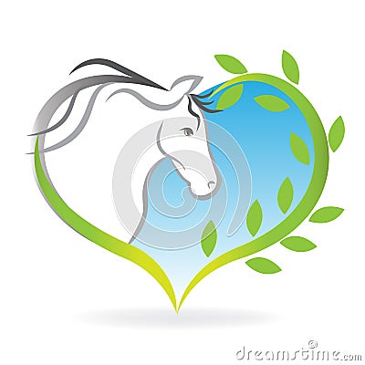 Logo of horse inside of love heart leafs Vector Illustration