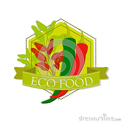 Logo hot peppers and the words `Eco food`. Vector Illustration