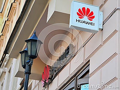 Logo of Huawei flagship store Editorial Stock Photo