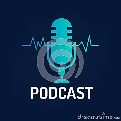 Logo or icon podcast with wave on dark background ,vector graphic Vector Illustration