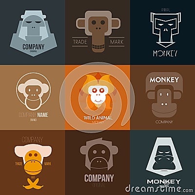 Logo inspiration for shops, companies, advertising or other business with monkey. Vector Illustration