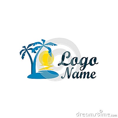 Logo isolated of travel agency. A symbol of vacation, travel and recreation in warm countries. Logo with palm trees Vector Illustration