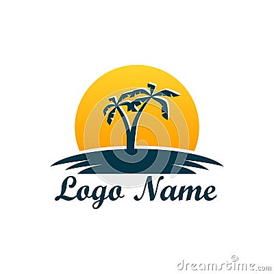 Logo isolated of travel agency. A symbol of vacation, travel and recreation in warm countries. Logo with palm trees Vector Illustration