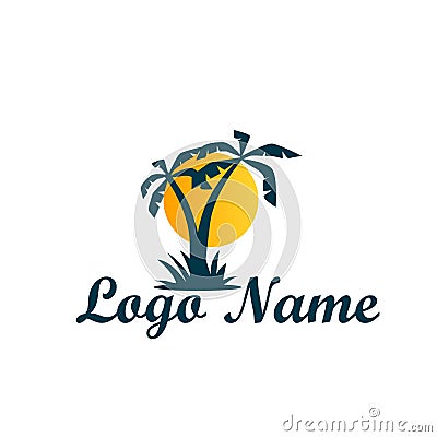 Logo isolated of travel agency. A symbol of vacation, travel and recreation in warm countries. Logo with palm trees Vector Illustration