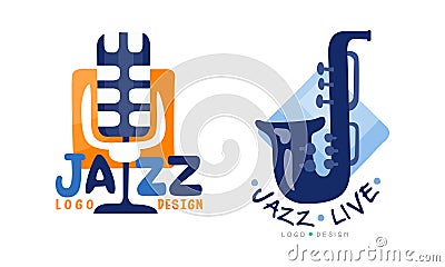 Logo Jazz Design Collection, Live Concert, Music Festival Labels Cartoon Vector Illustration Vector Illustration