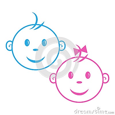 Logo kids. Boy and girl. Face baby. Blue and pink colors. Vector illustration Cartoon Illustration