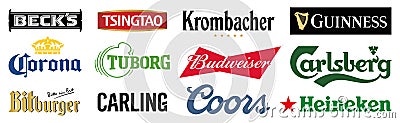 Logo label of famous global Beer brands, vector editorial illustration Vector Illustration