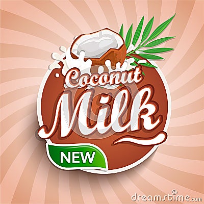 Logo, label of fresh coconut milk. Vector Illustration