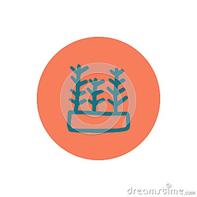 Logo of leaves and plants in pots for decoration with green and orange circles. can be used for environment, environmentally frien Vector Illustration