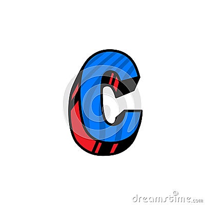 Logo, letter C. Vector. Linear, outline icon. Volumetric mark, 3D. Color capital letter. Illustration with pattern. Symbol on Vector Illustration