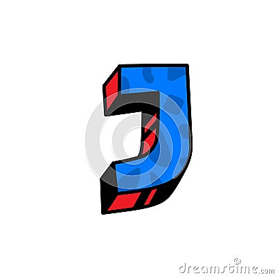 Logo, letter J. Vector. Linear, outline icon. Volumetric mark, 3D. Color capital letter. Illustration with pattern. Symbol on Vector Illustration