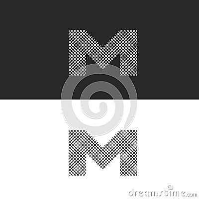 Logo letter M monogram, black and white intertwined thin lines, hipster emblem for business cards Vector Illustration