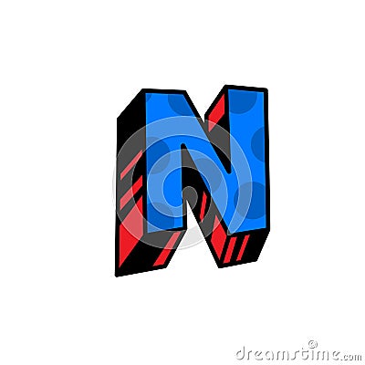 Logo, letter N. Vector. Linear, outline icon. Volumetric mark, 3D. Color capital letter. Illustration with pattern. Symbol on Vector Illustration