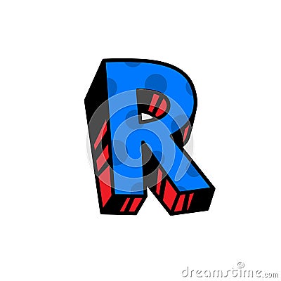 Logo, letter R. Vector. Linear, outline icon. Volumetric mark, 3D. Color capital letter. Illustration with pattern. Symbol on Vector Illustration