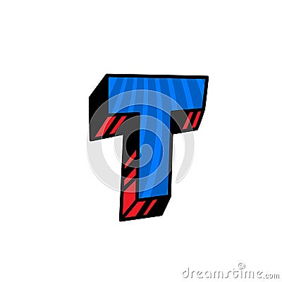 Logo, letter T. Vector. Linear, outline icon. Volumetric mark, 3D. Color capital letter. Illustration with pattern. Symbol on Vector Illustration