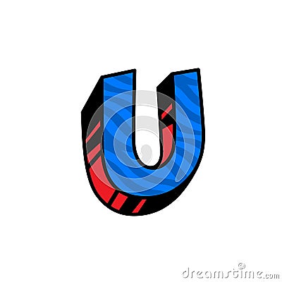 Logo, letter U. Vector. Linear, outline icon. Volumetric mark, 3D. Color capital letter. Illustration with pattern. Symbol on Vector Illustration