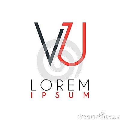 The logo between the letter V and letter U or VU with a certain distance and connected by orange and gray color Vector Illustration