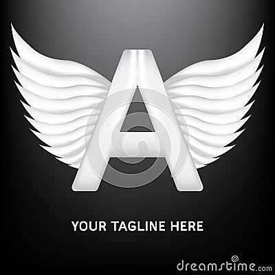 White letter A logo with wing Vector Illustration