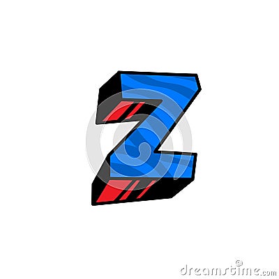 Logo, letter Z. Vector. Linear, outline icon. Volumetric mark, 3D. Color capital letter. Illustration with pattern. Symbol on Vector Illustration