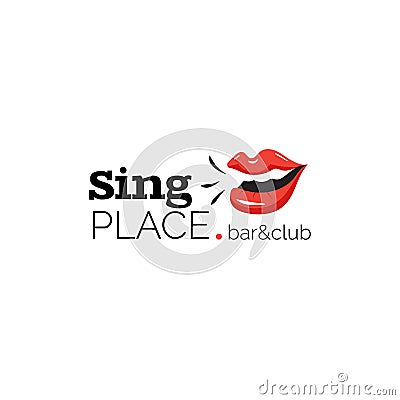 Logo with lips for bar and karaoke club. Vector Illustration