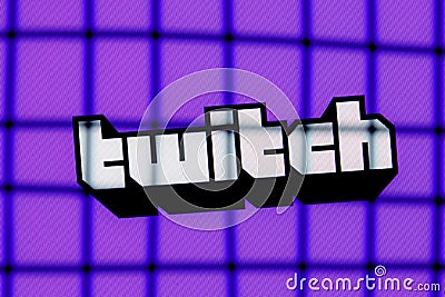 The logo of the live streaming service Twitch behind bars. The concept of Twitch censorship and prohibition Editorial Stock Photo