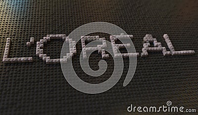 Plastic toy blocks compose logo of LOREAL, editorial conceptual 3d rendering Editorial Stock Photo