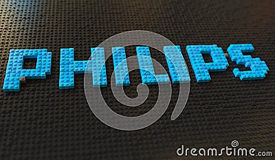 Toy bricks compose logo of PHILIPS. Editorial conceptual 3d rendering Editorial Stock Photo