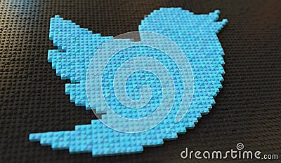 Toy bricks compose logo of TWITTER. Editorial conceptual 3d rendering Editorial Stock Photo